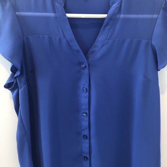 Express Blue Short Sleeve Button Up Shirt Sz M - Picture 3 of 6